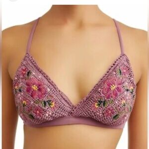 Time and Tru Women's Mauve Floral Crochet Bralette